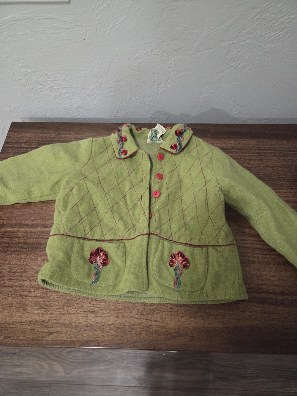 Girls' Green Embroidered Cotto  Jacket
